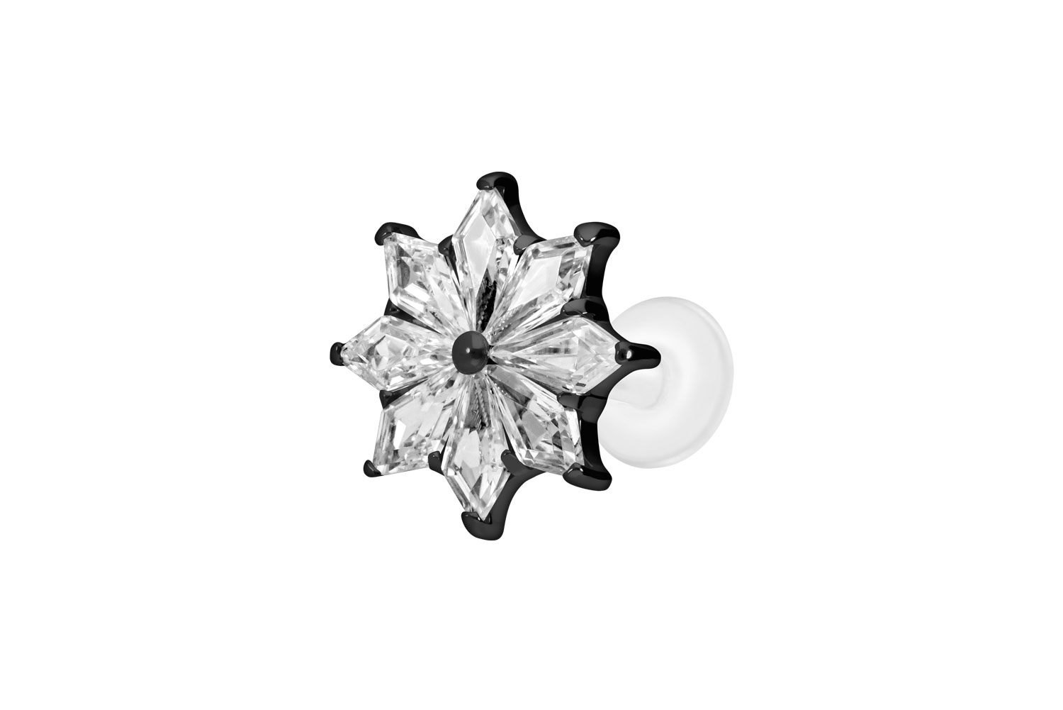 PTFE Labret Piercing mit Innengewinde + Titan-Aufsatz KRISTALLSTERN